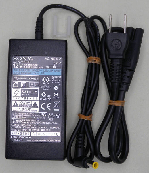 送料無料 SONY ソニー 純正 ACアダプター AC-NB12A センタープラス 12V 12.0V 2.5A ピン有り EAIJ4 5.5mm 3.3mm 即決!