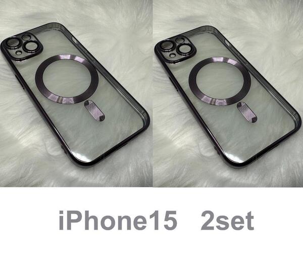 iPhone15 ケース 2set 【未使用】 パープル 紫 レンズ保護一体型