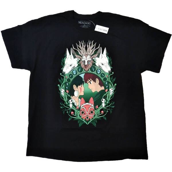 もののけ姫 Tシャツ XLサイズ 黒 スタジオジブリ 映画T ムービーT アニメT 染色加工 海外オフィシャル *
