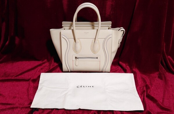 CELINE セリーヌ ラゲージ マイクロショッパー レザー トート ハンドバッグ アイボリー オフホワイト