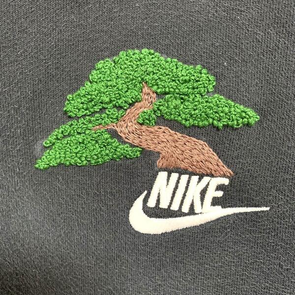 NIKE カスタム スウェット 盆栽 BONSAI 刺繍 自作 スエット トレーナー 古着 フェード