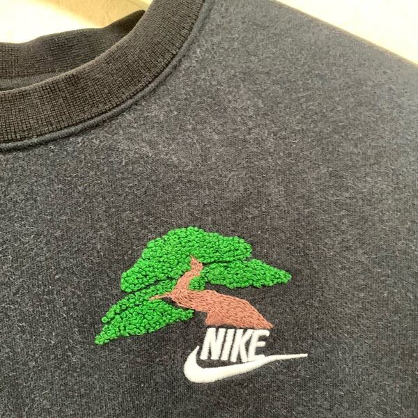 NIKE カスタム スウェット 盆栽 BONSAI 刺繍 自作 スエット トレーナー 古着 フェード ヴィンテージ ビンテージ 黒松 五葉松 真柏 刺繍