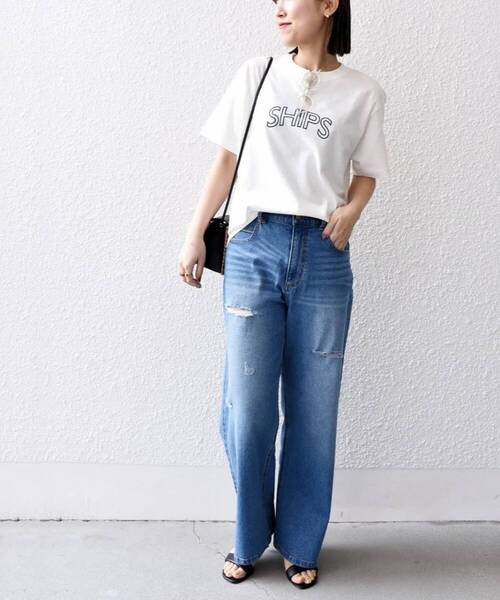 2025SS シップス SHIPS ラウンド プリント ロゴ Tシャツ コットン100% Lサイズ