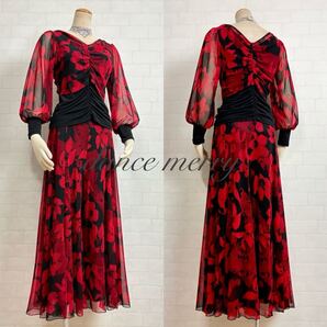 ★送料無料★【MERRY】 新品 社交ダンス ツーピース パンツ 2018 セットアップ ワイドパンツ 黒 赤 パーティ ラテン タンゴ ズボン