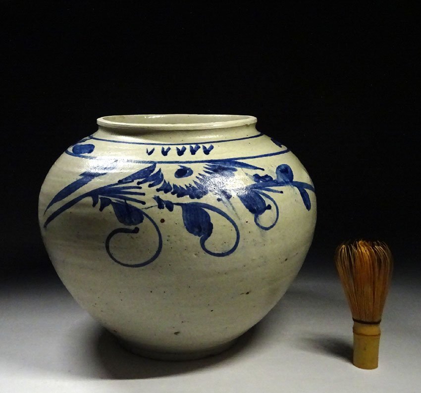 李朝 青花 菊花文壺 古美術 朝鮮 高さ10cm 韓国 染付 小壺