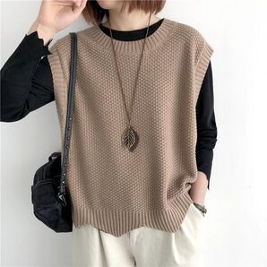 ベージュ ニット ベスト ゆったり 体型カバー ドルマン 大人 韓国 着回し 春 ジレ