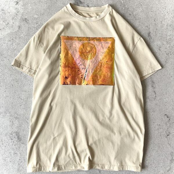 良品 メゾンマルジェラ Maison Margiela 18AW 48→Lサイズ相当 DEFILEロゴ ホログラム 半袖 Tシャツ ベージュ
