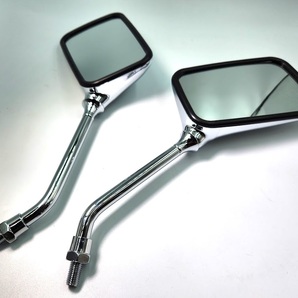 スクエアミラー メッキ 左右セット 汎用 検/ ゼファー400 Z400FX GS400 4mini モンキー ダックス CB125 JB02 グロム CBF125 CBX FX XJR