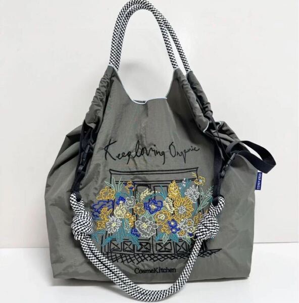 ボールアンドチェーン 花柄 グレー Mサイズ トートバッグ エコバッグ ショルダーベルト付