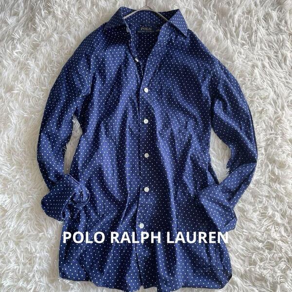 美品◇POLO RALPH LAUREN ポロラルフローレン シャツ ドット 水玉 ネイビー レディース メンズ M L