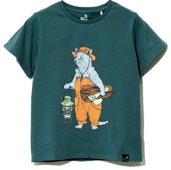 新品 go slow caravan kids ゴースローキャラバン キッズ オーバーオール キャンパー ネコ 猫 Tシャツ 120 ブルーグリーン 子供用 クマ