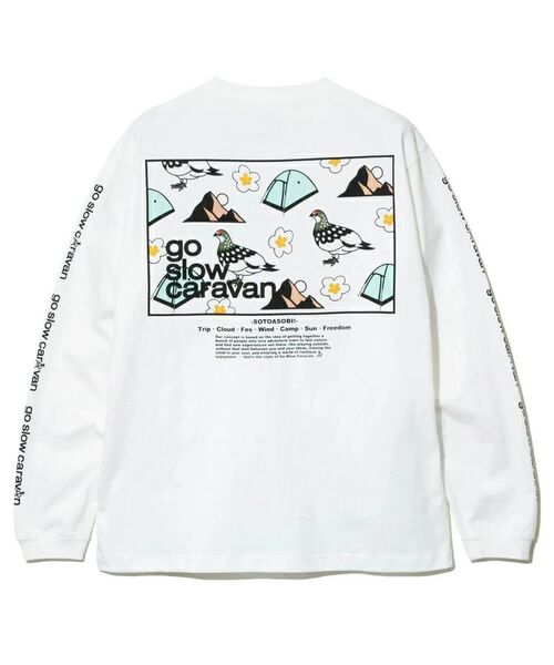 新品 go slow caravan ゴースローキャラバン アメリカコットン 登山 ロングスリーブ 長袖 Tシャツ ロンT 4 Lサイズ 321901 白 鳥 猫 クマ