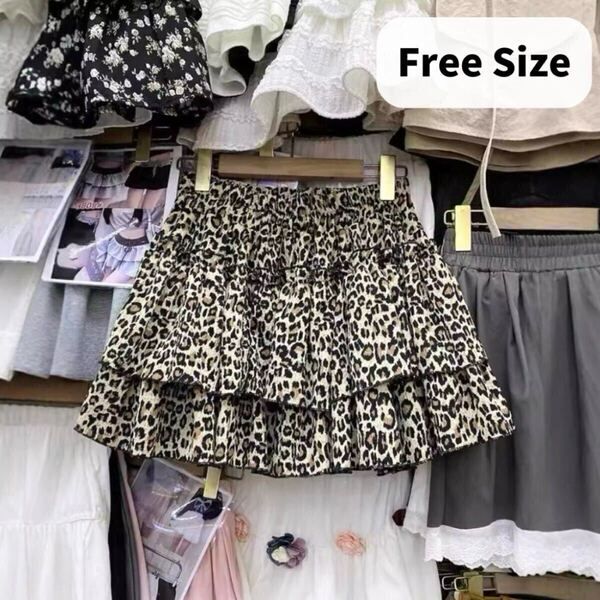 ヒョウ柄 フリル ミニスカ フレアスカート ギャル Y2K 姫ギャル グランジ 平成ギャル 豹 レオパードティアードスカート ミニスカート 新品
