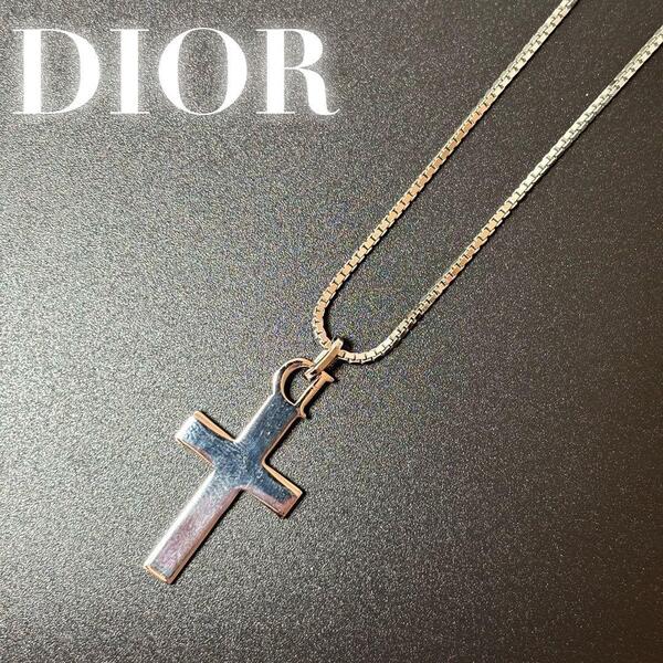 美品★Dior ネックレス 十字架モチーフ シルバー CDロゴ チェーン