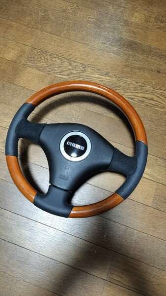 送料無料★張り替え済み美品★純正オプションMOMOステアリング★ウッドコンビ★ タント ムーブ ミラ アトレー ハイゼット キャンパス
