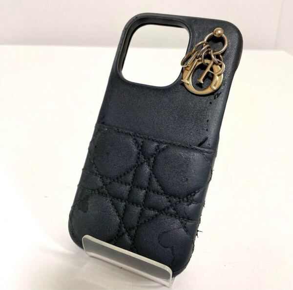 Lady Dior レディー ディオール iPhone 14 Pro ケース カナージュ ラムスキン ブラック 中古