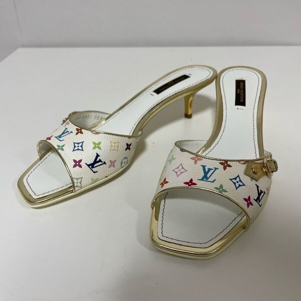 LOUIS VUITTON ルイヴィトン モノグラム マルチカラー ベルト ミュール 35 1/2 美品