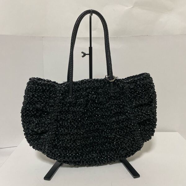 【訳あり】 ANTEPRIMA アンテプリマ サテンリボン 編み込み ワイヤーバッグ ハンドバッグ ブラック 中古