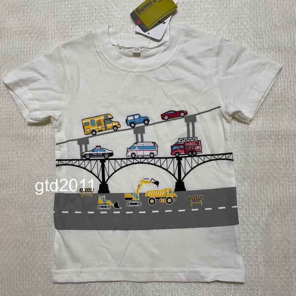 のりもの◇半袖◇Tシャツ◇110◇白◇乗り物◇はたらく車 / トミカ パトカー 救急車 消防車 工事車両 キャンピングカー