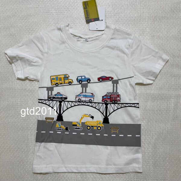 のりもの◇半袖◇Tシャツ◇120◇白◇乗り物◇はたらく車 / トミカ パトカー 救急車 消防車 工事車両 キャンピングカー
