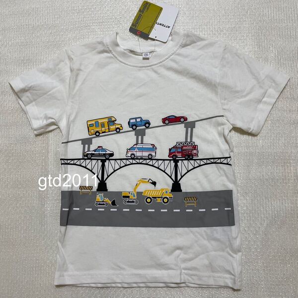 のりもの◇半袖◇Tシャツ◇130◇白◇乗り物◇はたらく車 / トミカ パトカー 救急車 消防車 工事車両 キャンピングカー