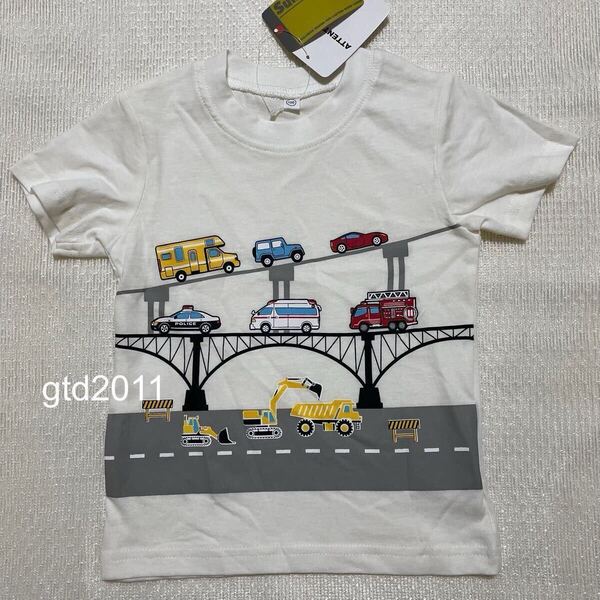 のりもの◇半袖◇Tシャツ◇100◇白◇乗り物◇はたらく車 / トミカ パトカー 救急車 消防車 工事車両 キャンピングカー