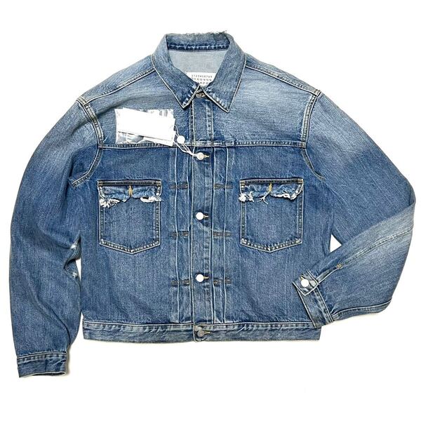 50 新品 メゾンマルジェラ ヴィンテージ 加工 デニム ジャケット 4ステッチ Gジャン ユーズド ダメージ DENIM JACKET Margiela ビンテージ