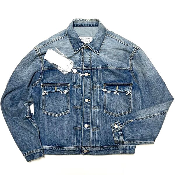 48 新品 メゾンマルジェラ ヴィンテージ 加工 デニム ジャケット 4ステッチ Gジャン ユーズド ダメージ DENIM JACKET Margiela ビンテージ