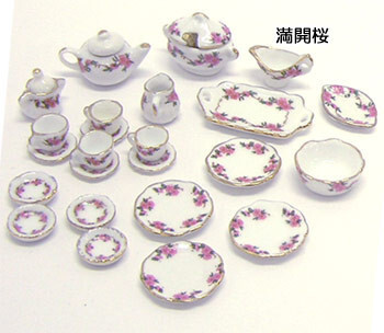 陶器ミニチュアディナーセット♪桜満開 【ミニチュア食器・ドールハウス】ティーセット