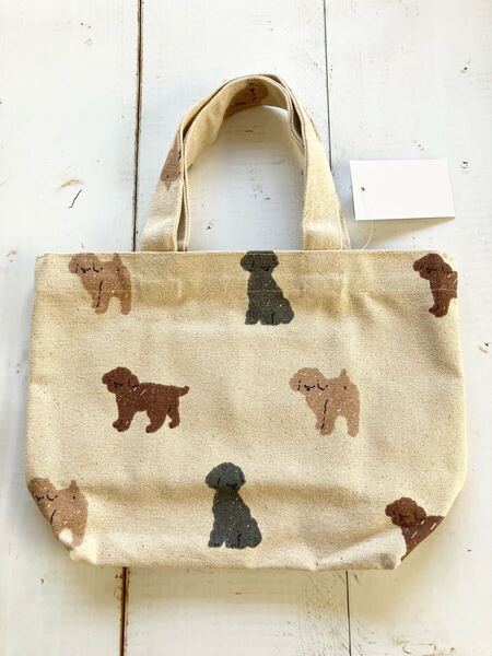 ミニトートバッグ♪ トイプードル アイボリー 犬 内ポケット・マチ付き