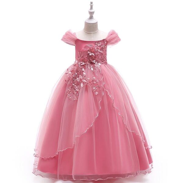 150cm子供ドレスロングドレスキッズドレスピアノ発表会演奏会 コンクールパーディーフォーマル結婚式二次会お誕生日記念撮影キラキラピンク