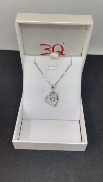 高級感溢れる キラキラ ダブルハート純銀ネックレス“S925&ITALY”刻印有 CZダイヤモンド使用 可愛い♪ 専用ケース付プレゼント最適 40cm