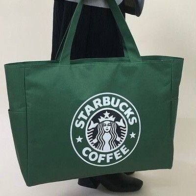 新品 スタバ トートバッグ エコバック 超ビッグ 買い物袋 グリーン 新品 キャンバス 大人気 開口部ファスナー式 緑