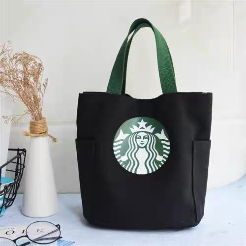 新品 スタバ トートバッグ ランチバッグ ハンド バック ブラック キャンバス 大容量 黒トートバッグ かばん スターバックス海外