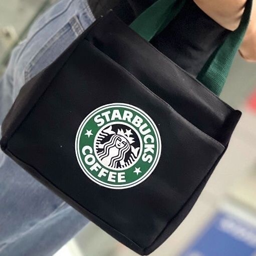 スタバ ハンドバック トートバッグ ランチバッグ ブラック キャンバス 大容量 黒トートバッグ かばん 海外 新品