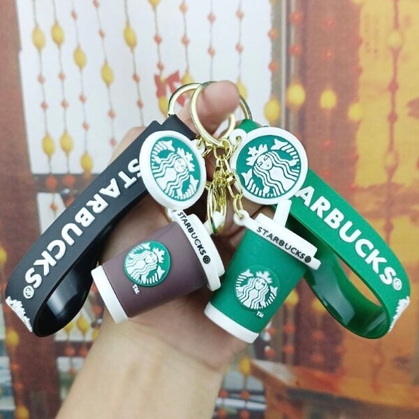 2個セット スタバキーホルダー コーヒーカップ キーチェーン キーホルダー キーリング 新品 日本未発売 グリーン ブラウン ストラップ付