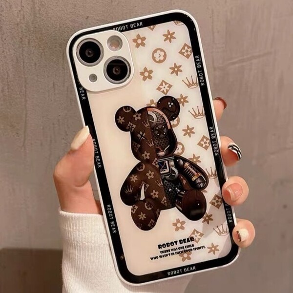 iPhone15 ケース 新品 アイホンケース ホワイト ベアブリック ベア クマ スマホケース iPhone 強化ガラス 耐衝撃 携帯カバー