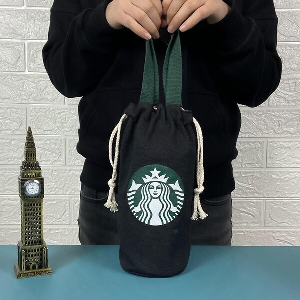 スタバ ミニバッグ 黒 巾着袋 タンブラー ロースタリー 水筒 ペットボトル カバー ホルダー スタバトートバッグ 海外限定