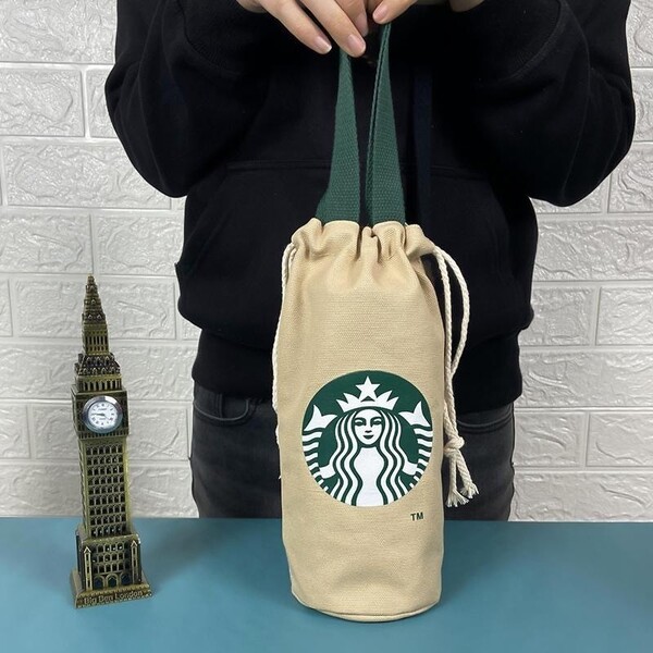 スタバ ミニバッグ ベア 白 巾着袋 タンブラー ロースタリー 水筒 ペットボトル カバー ホルダー スタバトートバッグ 海外限定
