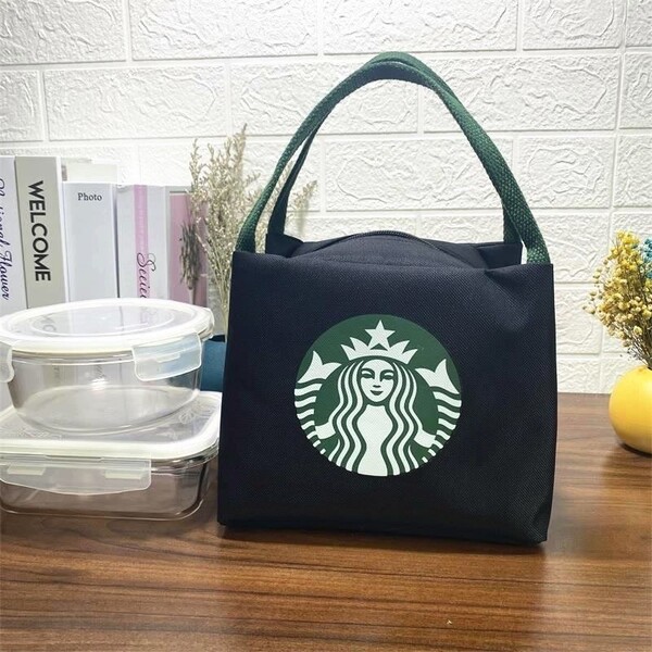 スタバ トートバッグ ランチバッグ ハンドバック 男女兼用 黒 大容量 キャンバス ブラック 新品