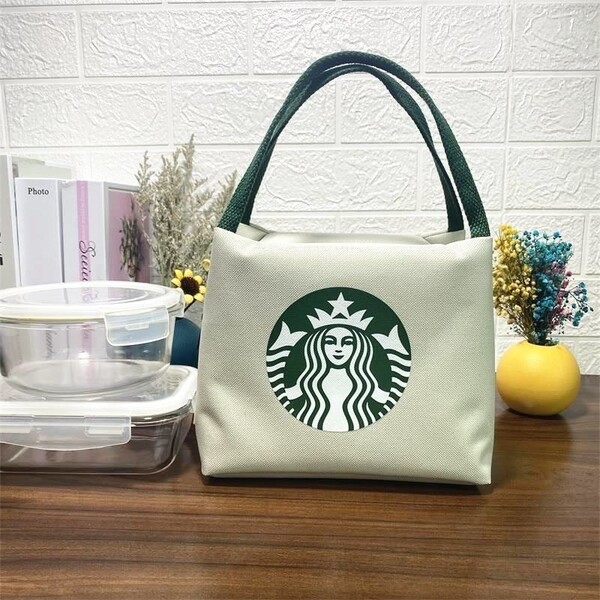 新品 スタバ トートバッグ ランチバッグ ハンドバック 男女兼用 白 大容量 キャンバス ホワイト