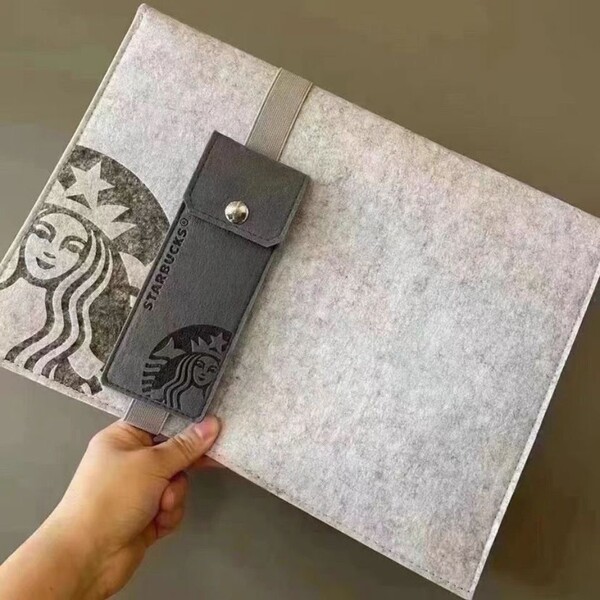 スタバ 新品 ipad ノートタブレットケース ノートパソコンバッグ グレー フェルト ドキュメント 収納 ポータブル 軽量 シンプル