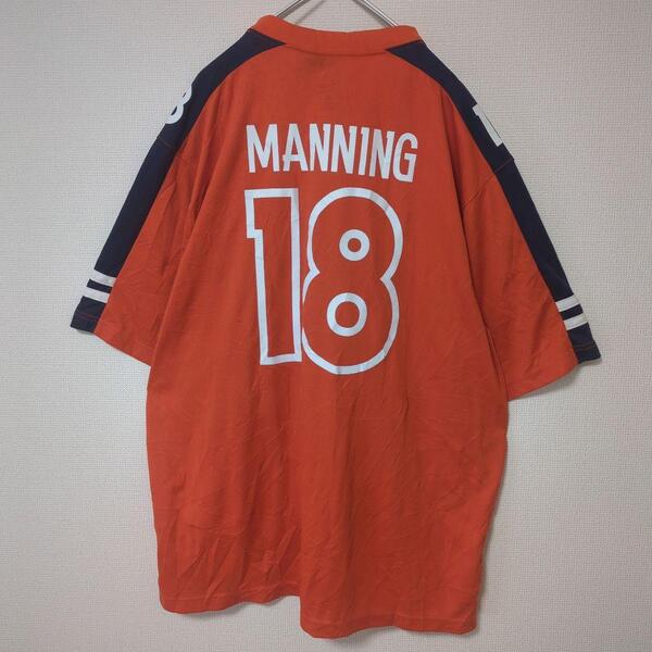 ゲームシャツ Tシャツ majestic マジェスティック NFL ブロンコス broncos マニング manning #18 アメフト オレンジ 2XL メンズ 古着