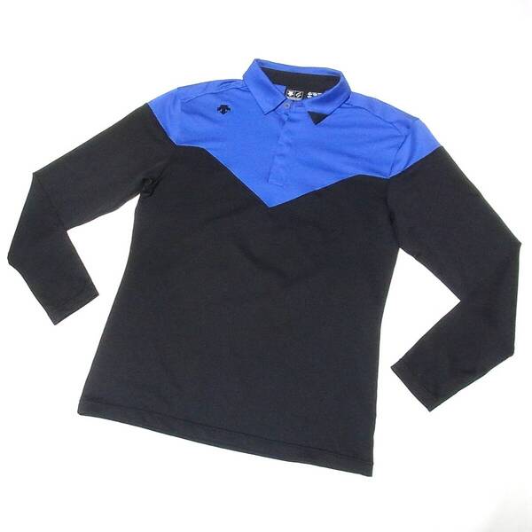 デサント ゴルフ DESCENTE GOLF カッティングデザイン ロングスリーブ シャツ M/定価14300円◎ブルー×ブラック バイカラー 良品 送料無料