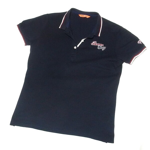 BEAMS GOLF ビームス ゴルフ ダークネイビー色 ポロシャツ M/レディース◎濃紺 胸にロゴ◎シンプル 洗浄済◎襟元少し擦れあり 送料無料