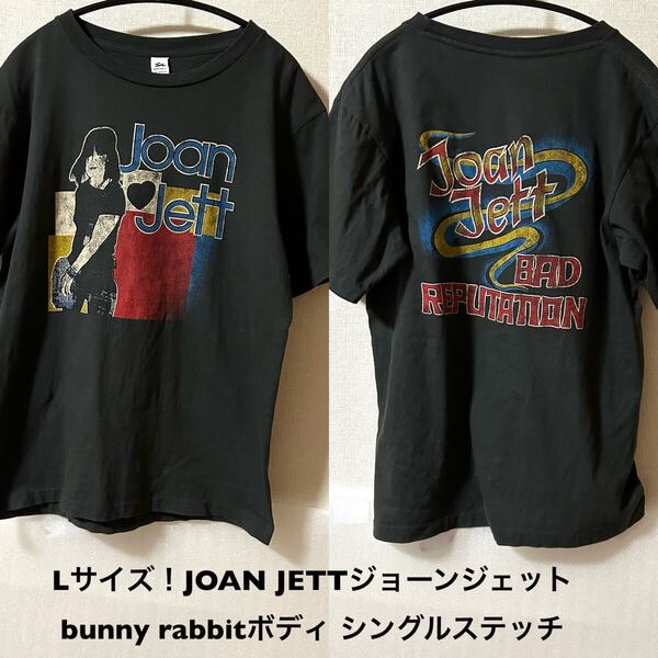Lサイズ!JOAN JETTジョーンジェット 古着半袖Tシャツ チャコール bunny rabbitボディ シングルステッチBAD REPUTATIONバンドTシャツ