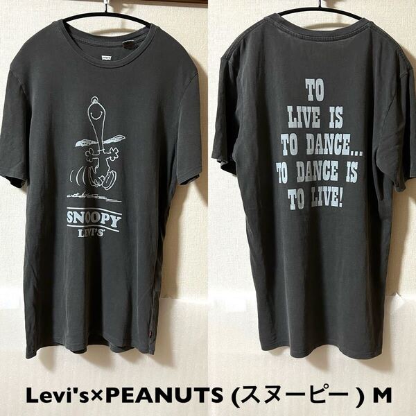Mサイズ!Levi's×PEANUTS (スヌーピー )古着半袖Tシャツ チャコールグレーリーバイス×SNOOPY アメカジ古着 古着 半袖Tシャツ アメカジ