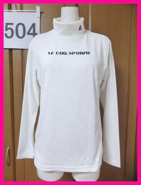 送料無料★ルコックゴルフ・長袖TシャツM ホワイト ハイネック/ロールカラー le coq sportif GOLF COLLECTION 刺繍もプリントも状態◎