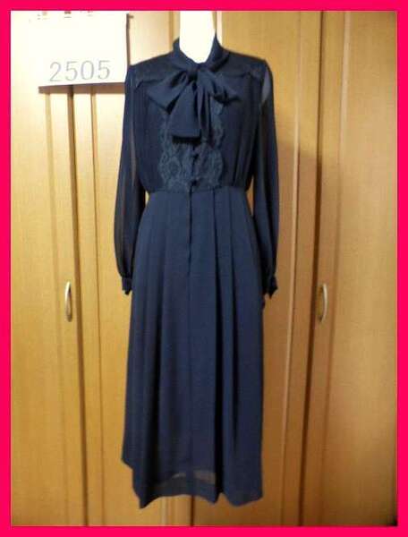 送料無料【クリーニング済】ブラックフォーマル長袖ワンピース9 東京ソワール 美レース/前開き 結婚式/披露宴/二次会/イベント/謝恩会