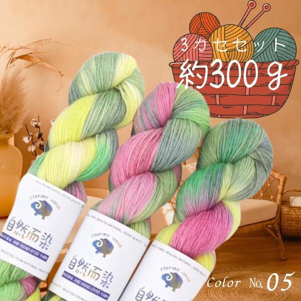 ソックヤーン 毛糸 3カセ 約300g 手染め 糸 編み物 手芸 工芸 カシミア 05